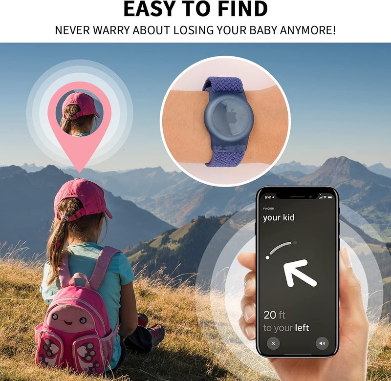 FNCOLL 2 Pack Kids Wristband for AirTag, Nylon Watch Band GPS Tracker Holder Protective Case Compatible with Apple Air Tag, Adjustable Anti-lost Bracelet for Toddler Baby Children Elders - Image 5